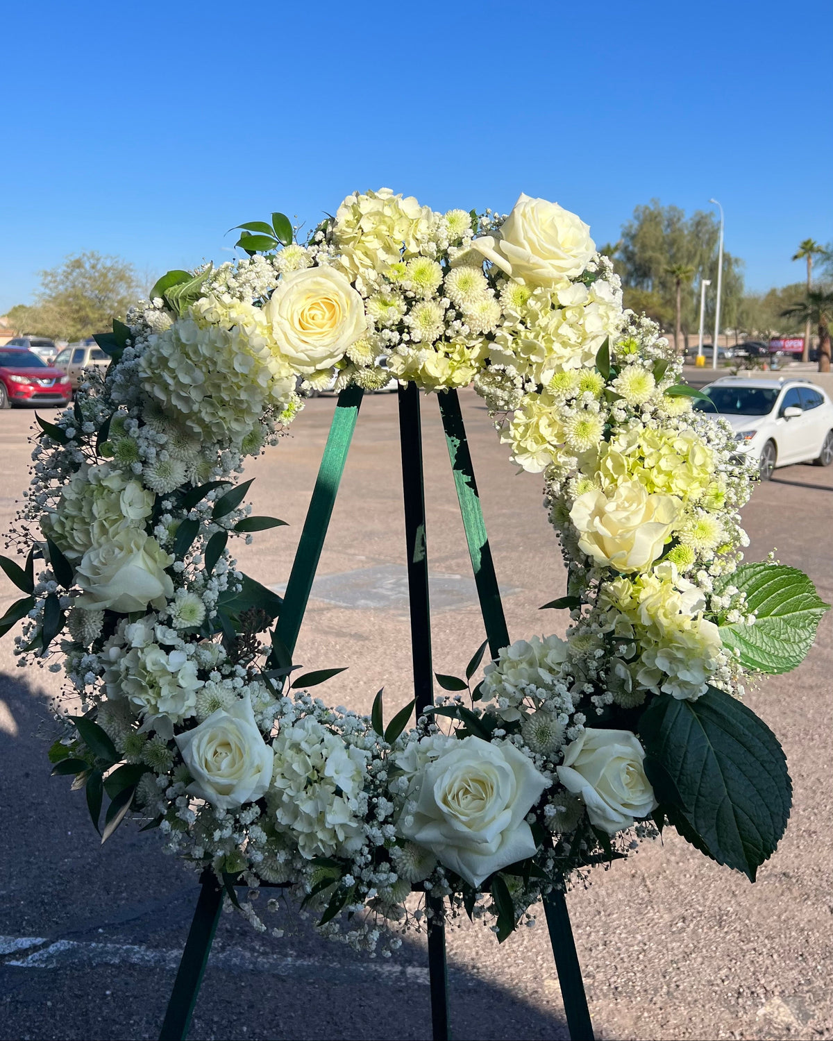 All White Funeral Standing Wreath