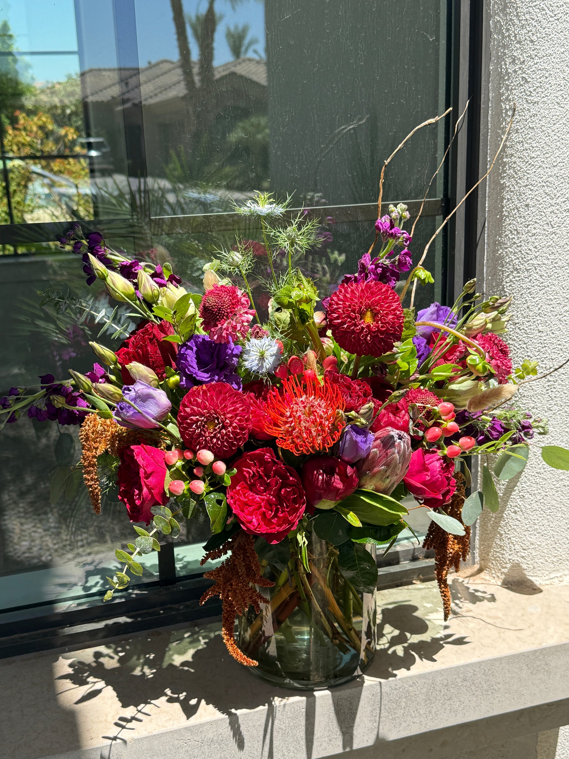 Unique Luxury Floral Design with Protea, Dahlias, Peonies and roses