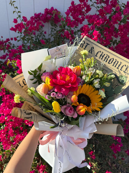 Colorful cheerful bouquet of flowers for same day delivery in Gilbert, Queen Creek, Chandler, Mesa, Phoenix area.