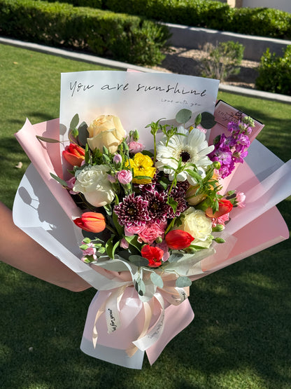 Colorful cheerful bouquet of flowers for same day delivery in Gilbert, Queen Creek, Chandler, Mesa, Phoenix area.