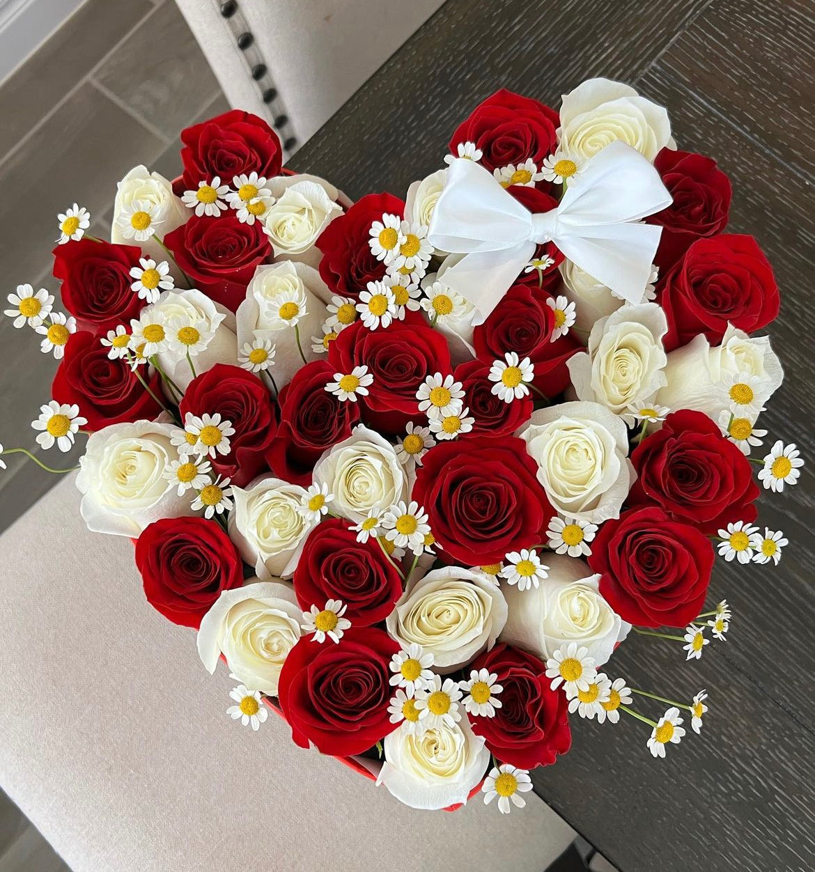 Bubblegum Roses Heart Box - Gilbert Arizona Florist. Pink & White Roses. Red & White roses.
