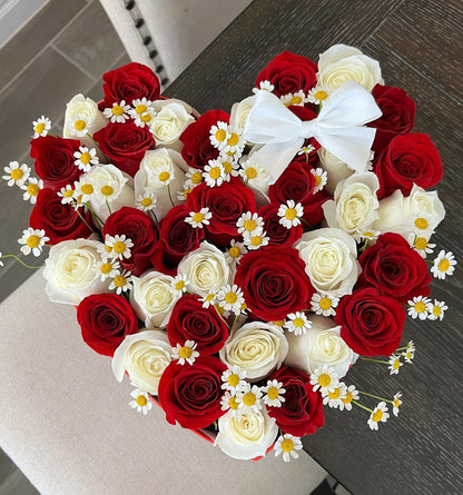 Bubblegum Roses Heart Box - Gilbert Arizona Florist. Pink & White Roses. Red & White roses.