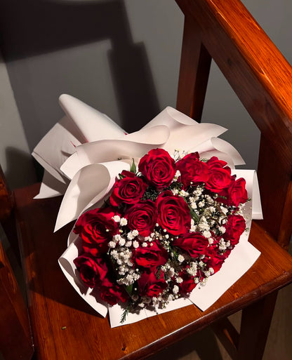 Red Roses With Baby Breath Designed Korean Wrapping Bouquet, available for same day flower delivery in Phoenix, Gilbert, Chandler, Mesa, Tempe, Queen Creek
