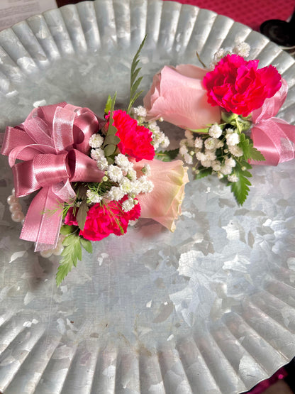 Handcrafted floral prom corsage with seasonal flowers