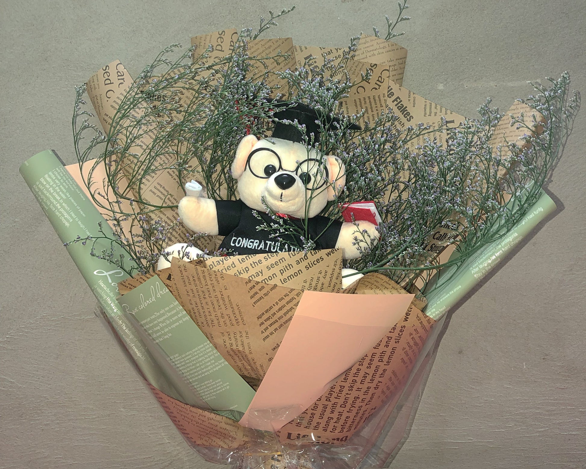 Teddy’s Bouquet graduation flowers with keepsake design